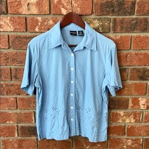 Erika Sky Blue Linen Blend Embroidered Button Up Shirt